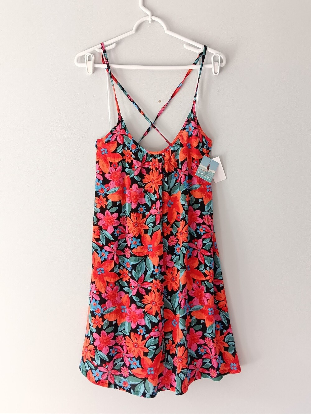 Roxy Sundress Floral Spring Adventure Coverup Mini Dress Orange Blue Large